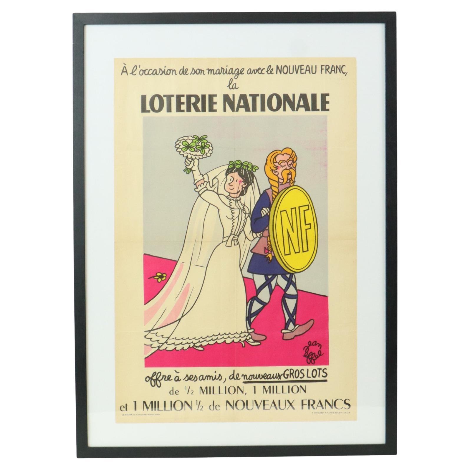 Vintage Framed Poster Loterie Nationale France Fifties Advertisement Jean Effel