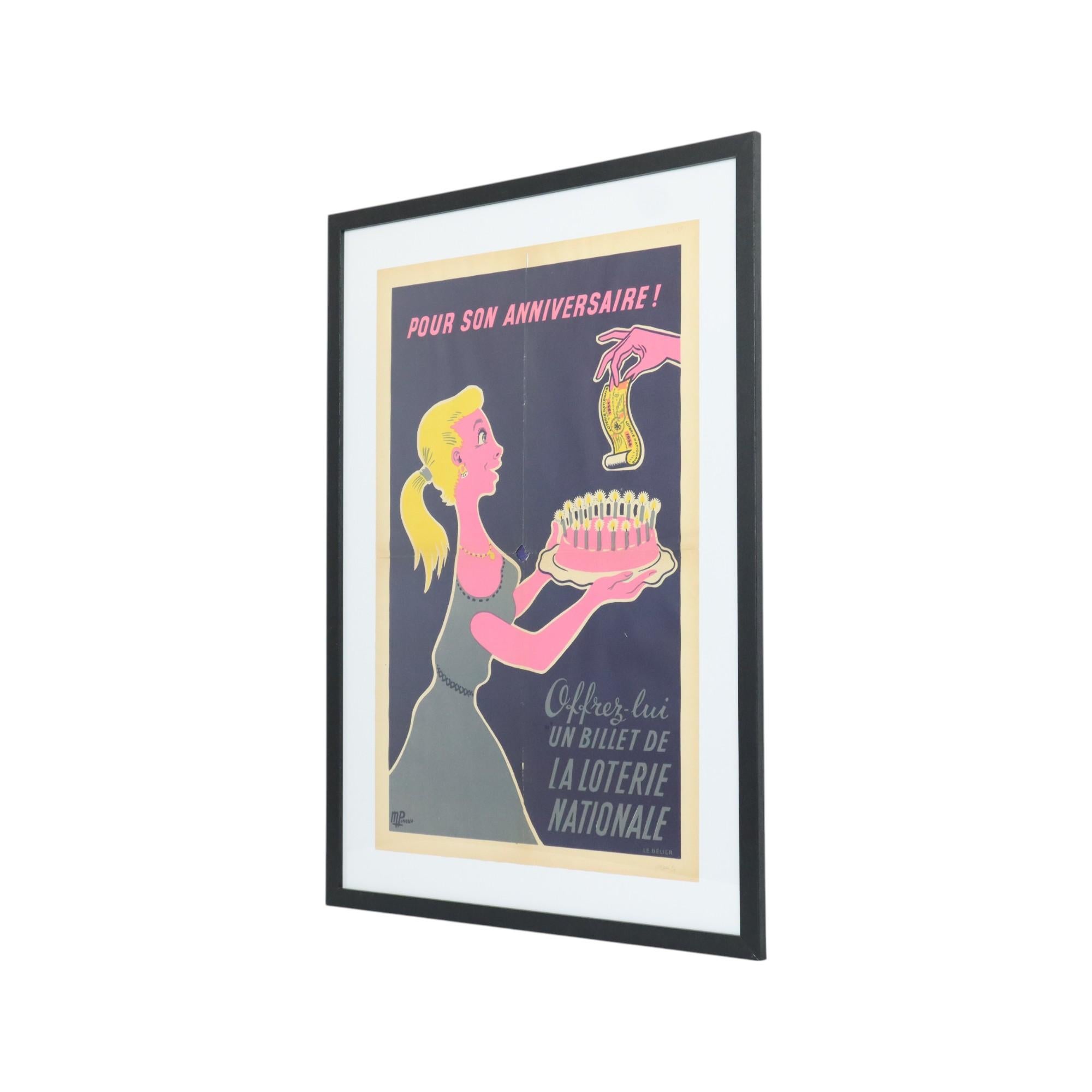 Gerahmtes Vintage-Poster, Loterie Nationale France, Frankreich, fünfziger Jahre, Advertisement, M. Pineau, Vintage im Angebot 6