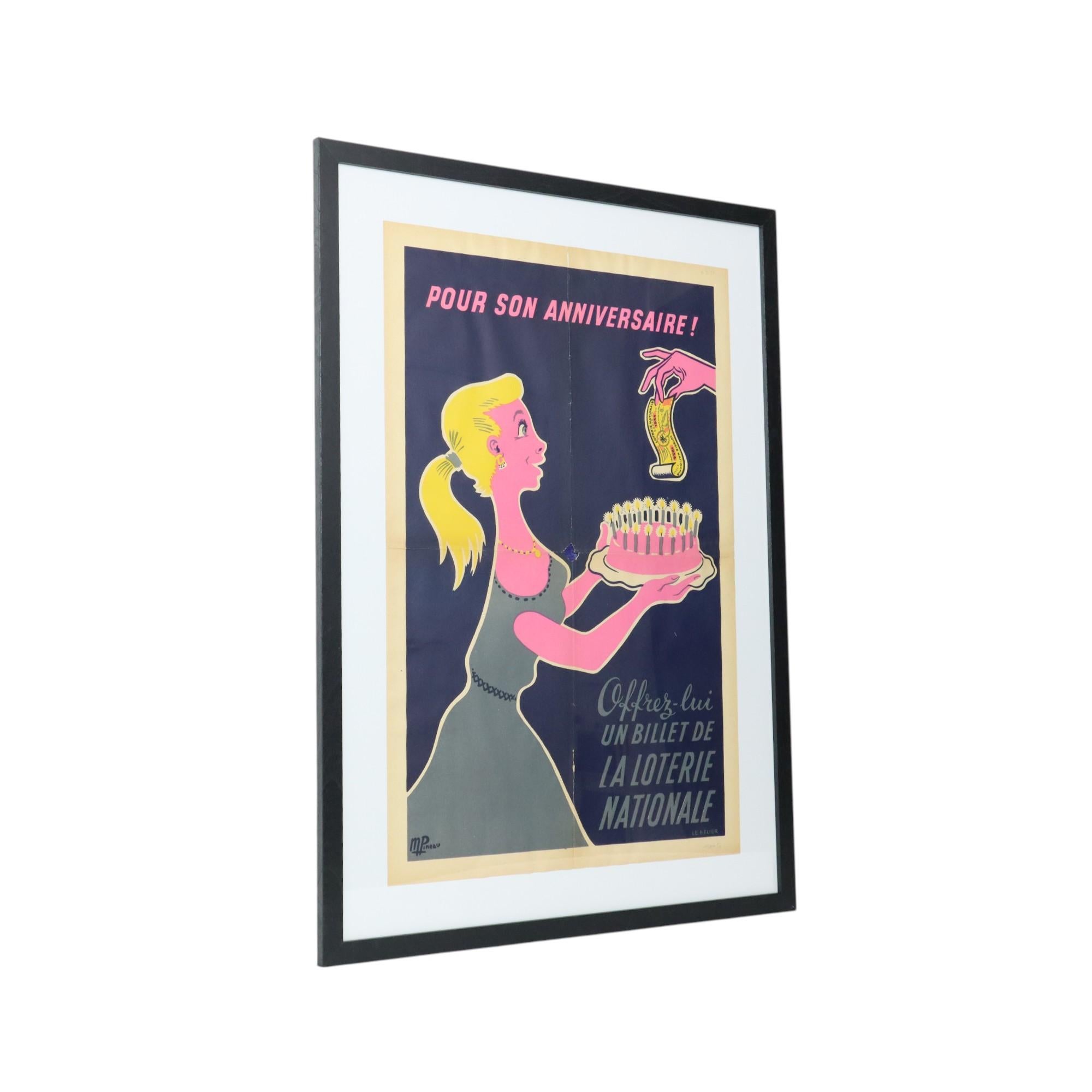 Gerahmtes Vintage-Poster, Loterie Nationale France, Frankreich, fünfziger Jahre, Advertisement, M. Pineau, Vintage im Angebot 7