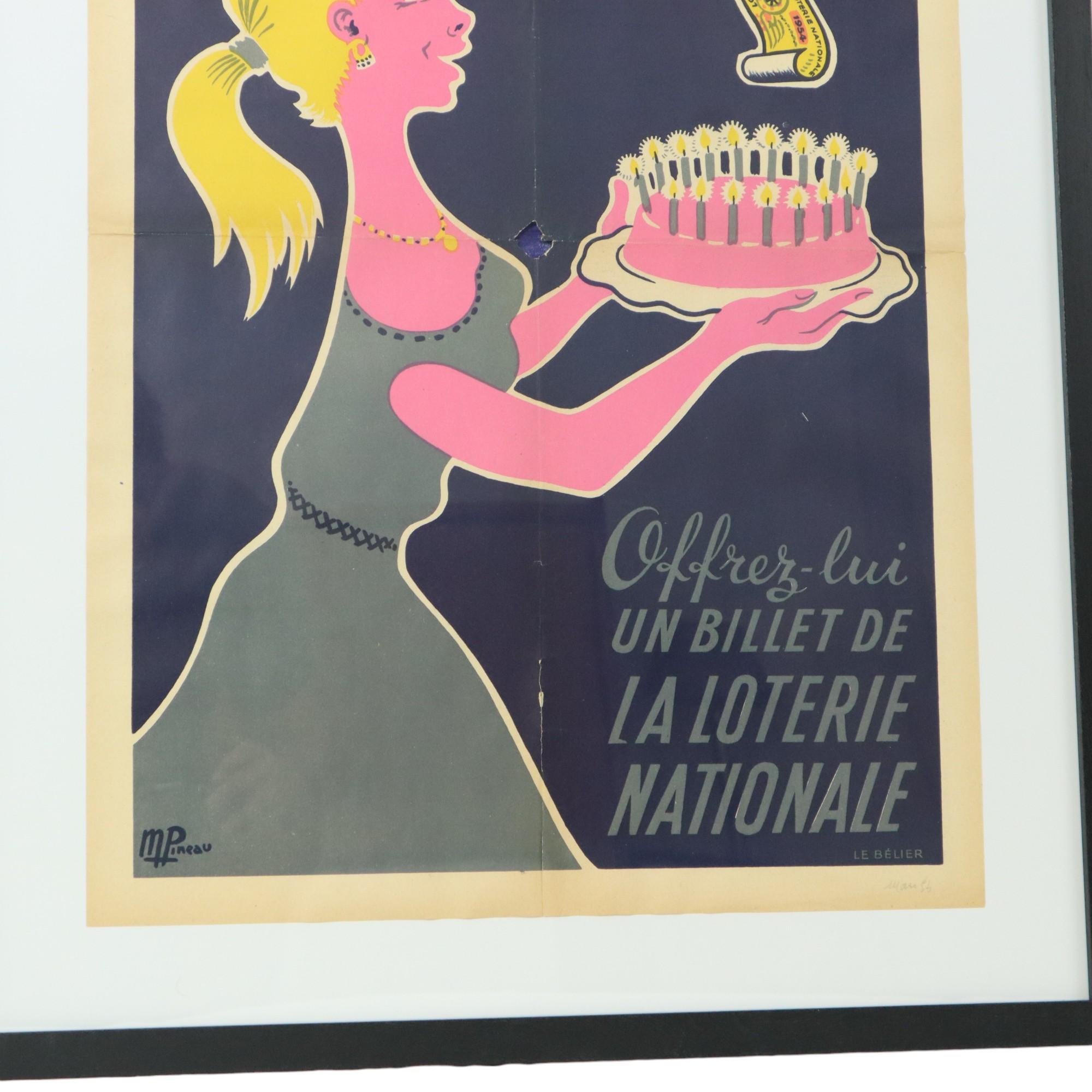 Gerahmtes Vintage-Poster, Loterie Nationale France, Frankreich, fünfziger Jahre, Advertisement, M. Pineau, Vintage (Französisch) im Angebot