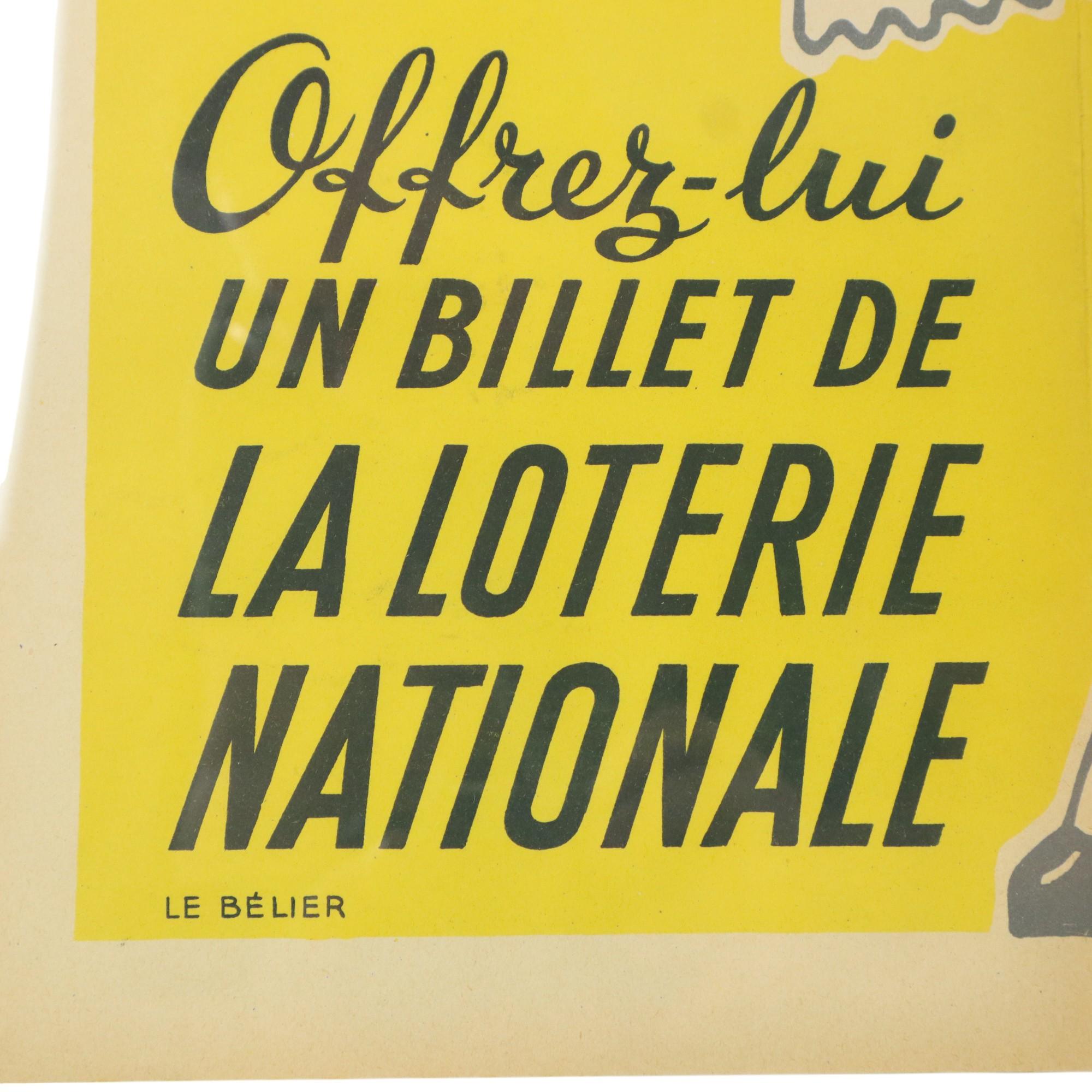 Milieu du XXe siècle Affiche vintage encadrée Loterie Nationale France des années cinquante publicité M. Pineau en vente