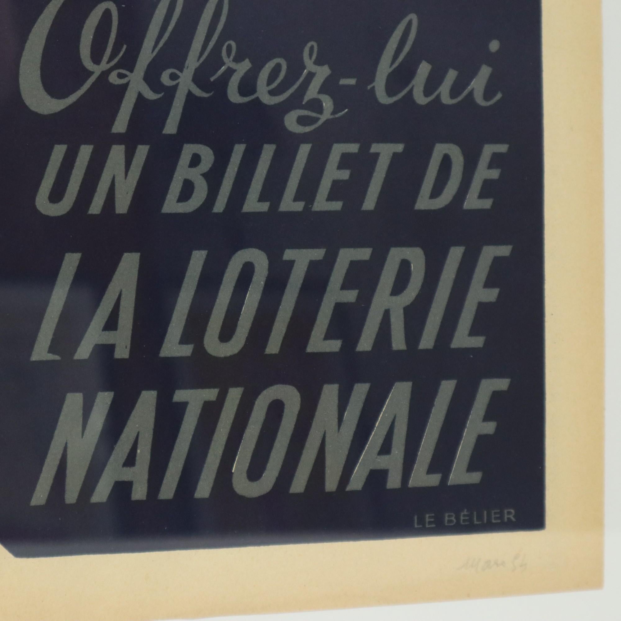 Gerahmtes Vintage-Poster, Loterie Nationale France, Frankreich, fünfziger Jahre, Advertisement, M. Pineau, Vintage im Angebot 1