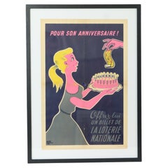 Affiche vintage encadrée Loterie Nationale France des années cinquante publicité M. Pineau