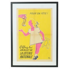 Affiche vintage encadrée Loterie Nationale France des années cinquante publicité M. Pineau