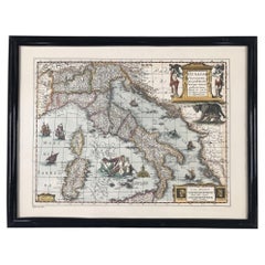Impression vintage encadrée d'une carte italienne de l'Italie par Hondius H