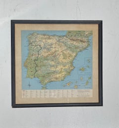 Vintage Framed Print of Spain, Canary Islands and Portugal, Framed