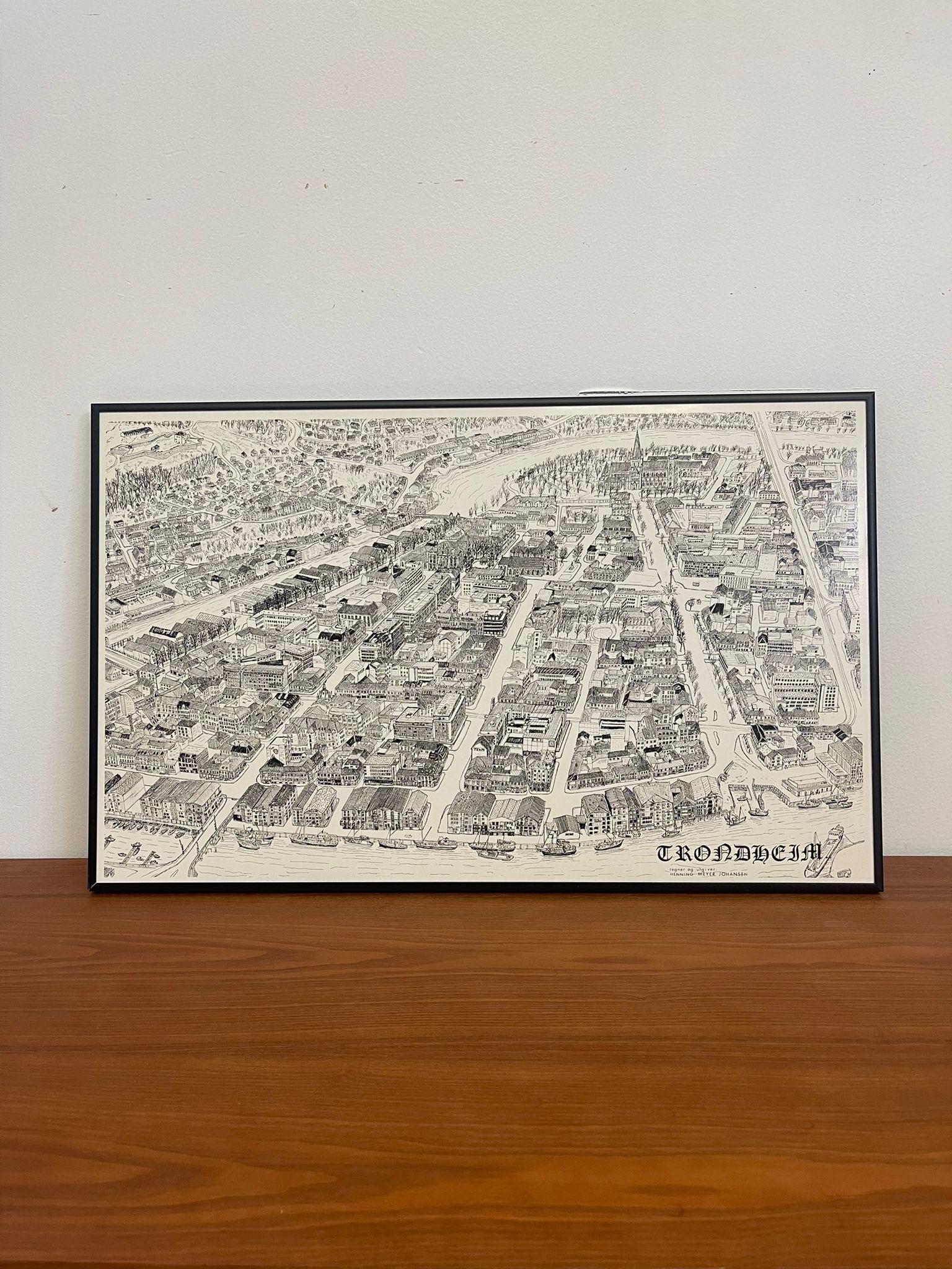 Vintage Illustration of Trondheim , City of Norway. Frame has Makers Mark on the Back. Vintage Condition Consistent with Age as Pictured.

Dimensions. 25 1/2 W ; 1/4 D ; 16 H