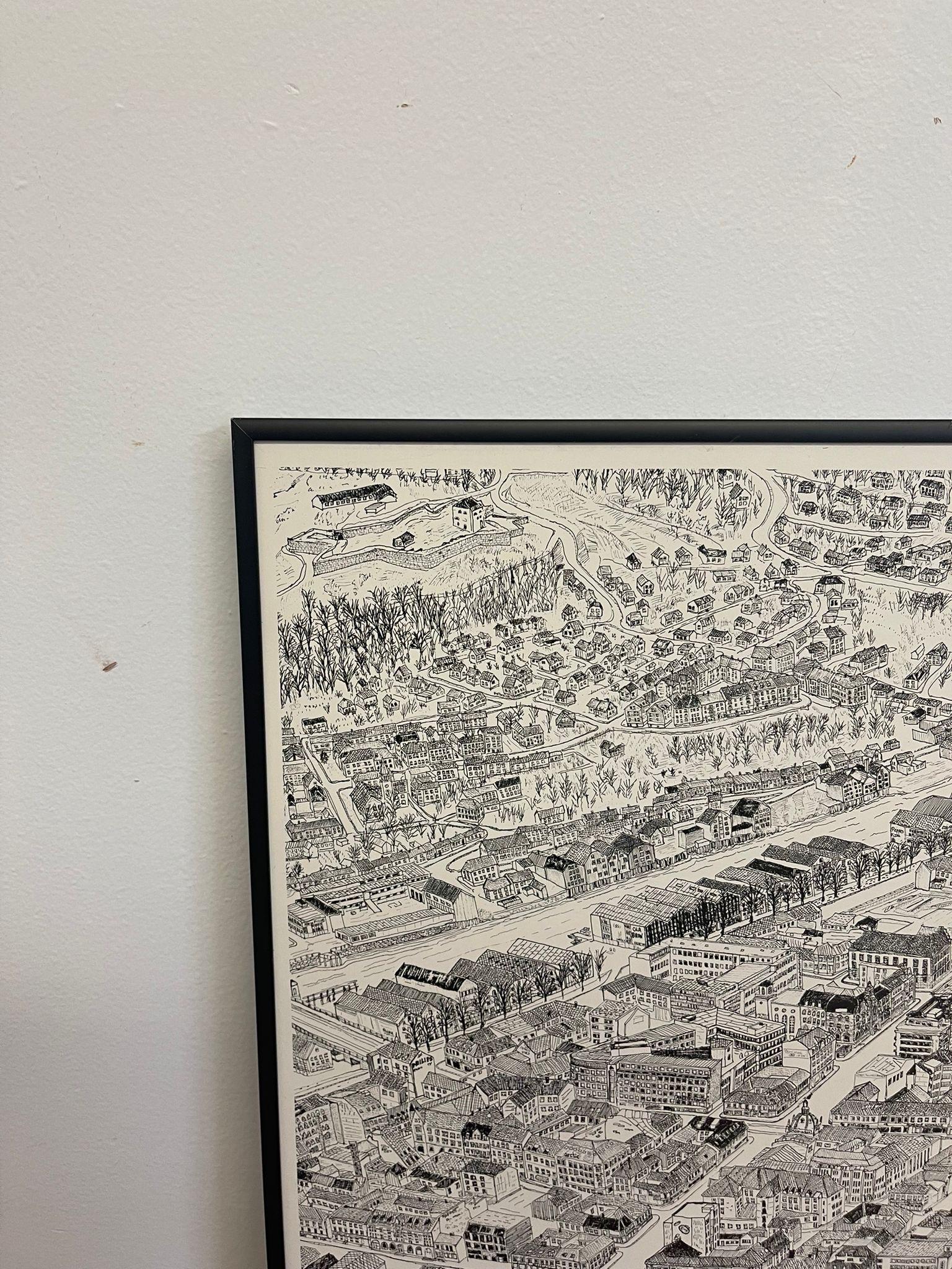 Vintage Framed Print of Trondheim Cityscape Map. In Good Condition In Seattle, WA
