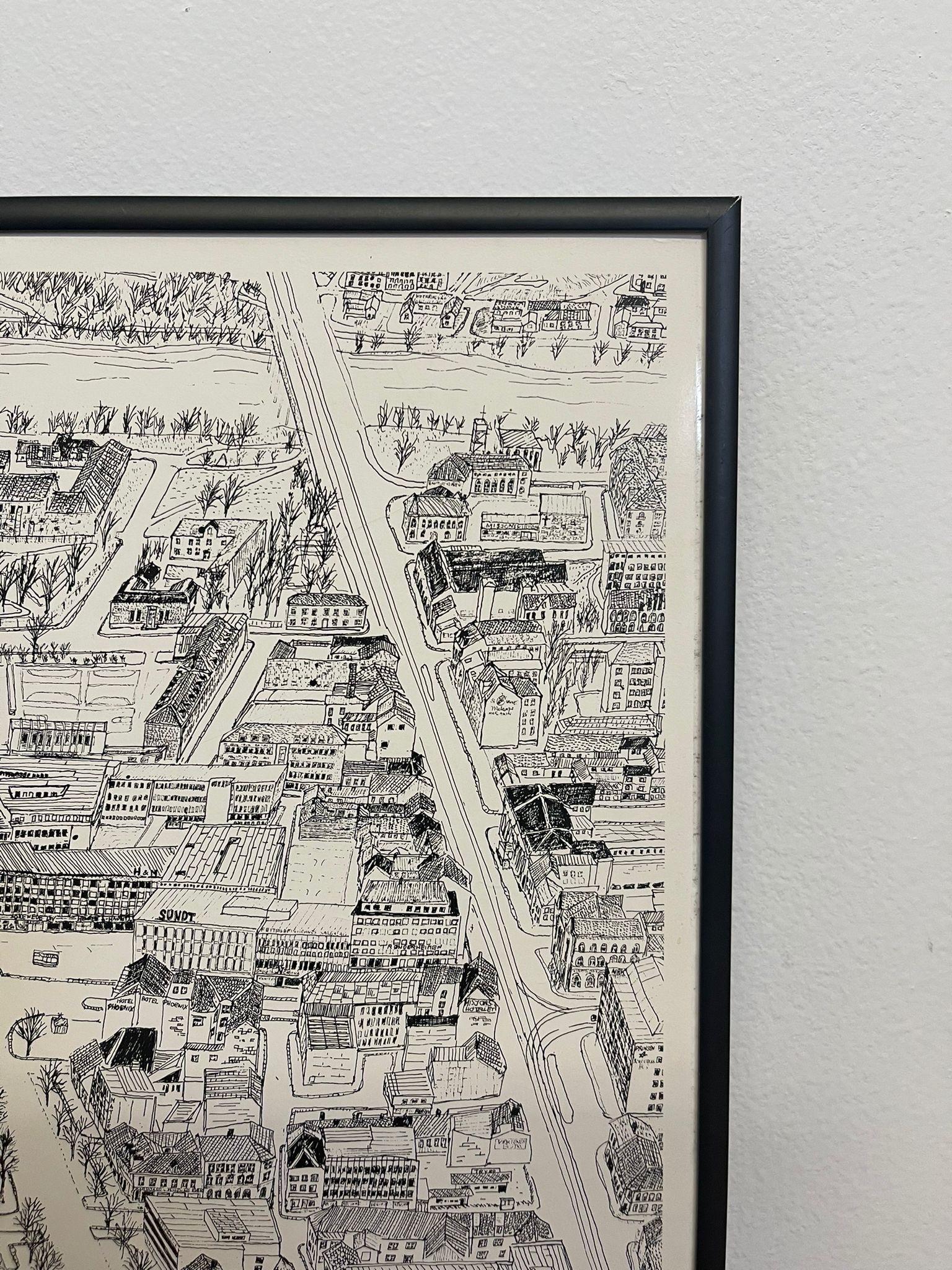 Vintage Framed Print of Trondheim Cityscape Map. 1
