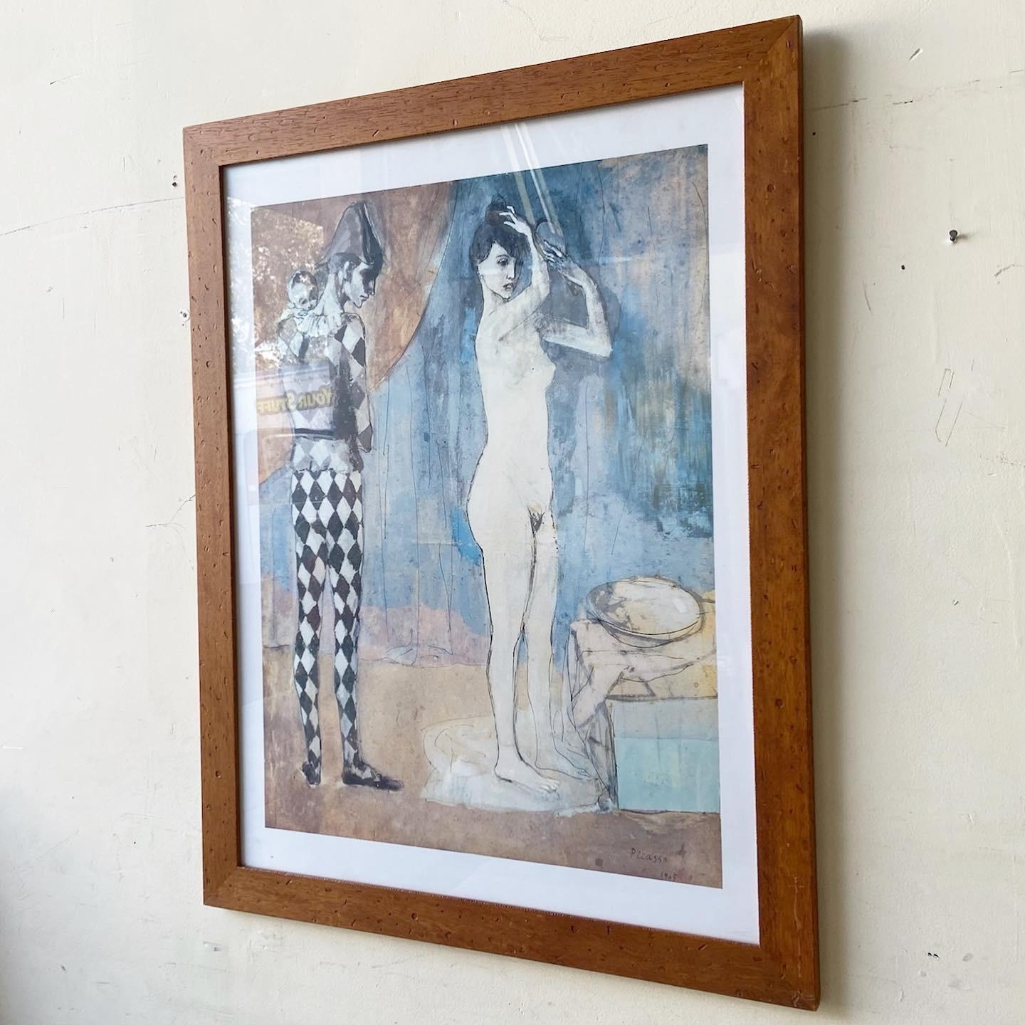 Mid-Century Modern Vintage Framed Print Titled Harlequin’s Family by Picasso For Sale