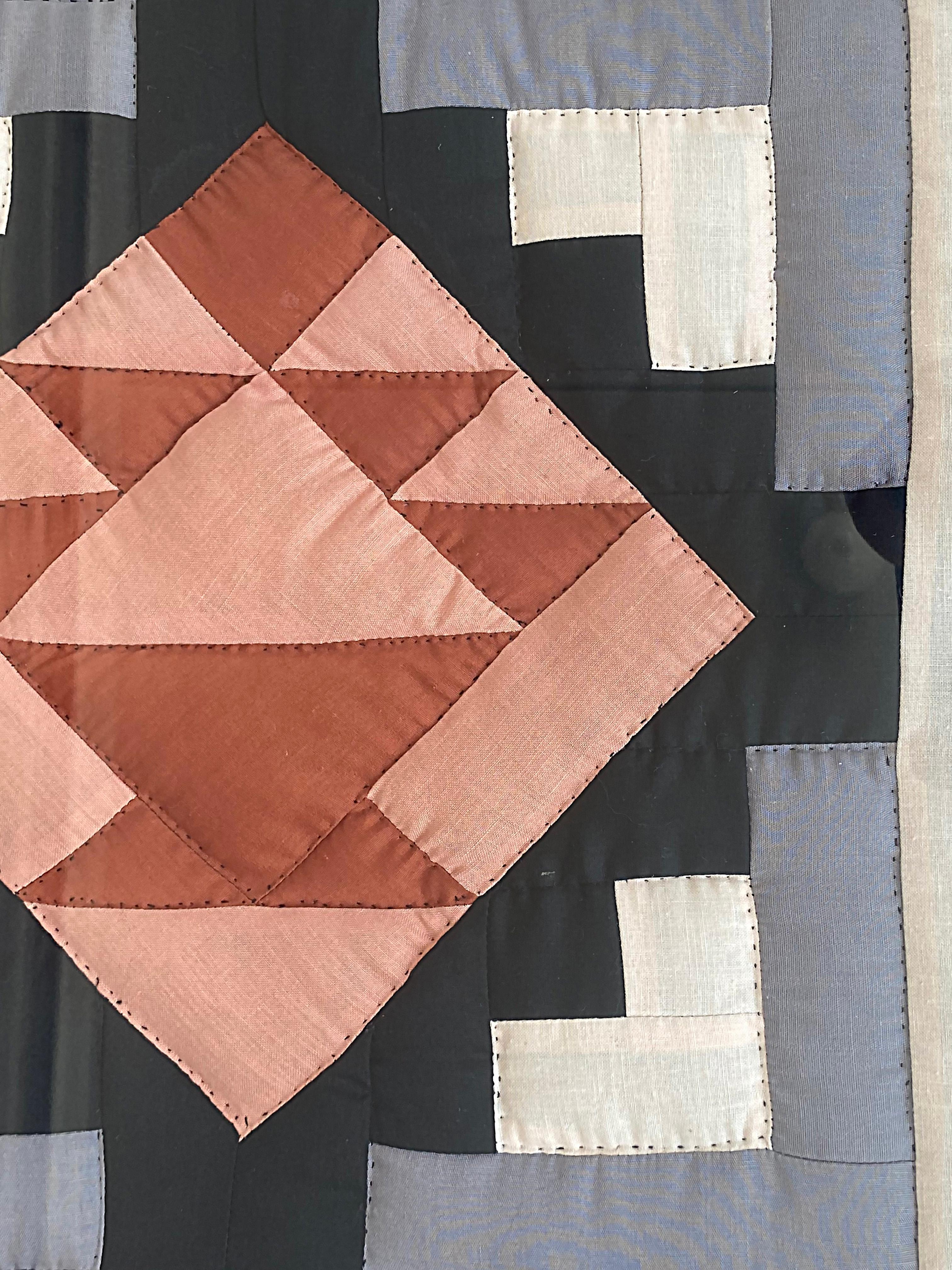 Vintage Framed Quilted Geometric Textile

Offered for sale is a vintage late 20th-century framed geometric quilt created with the basket pattern. The quilt is nicely framed and ready to hang. The reverse shows the undersides of the quilt and all