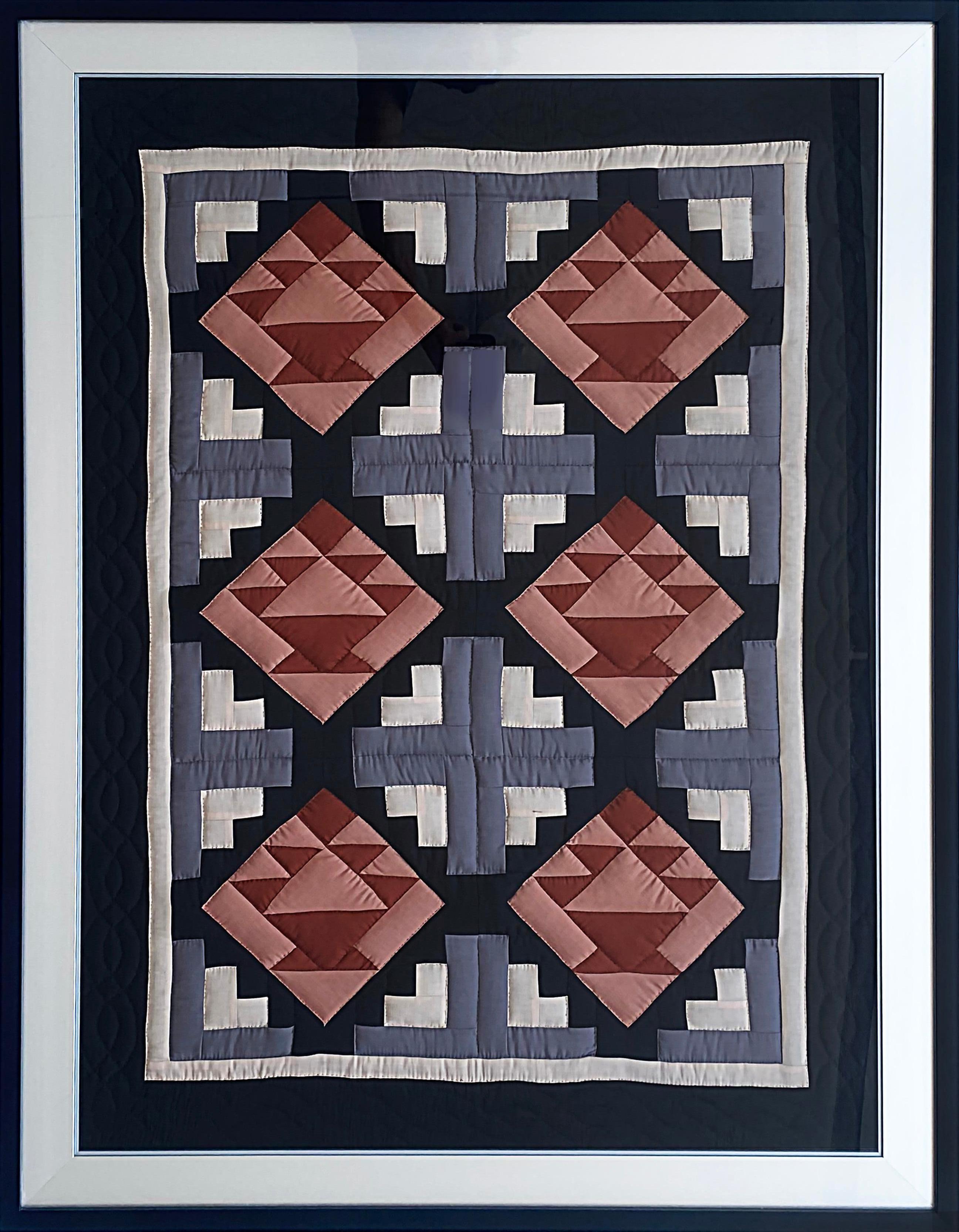 Vintage Framed Quilted Geometric Textile In Good Condition In Miami, FL
