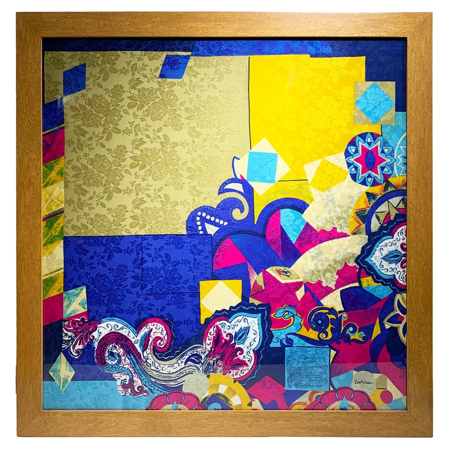 Vintage Framed Scarf Signed " Lehner"