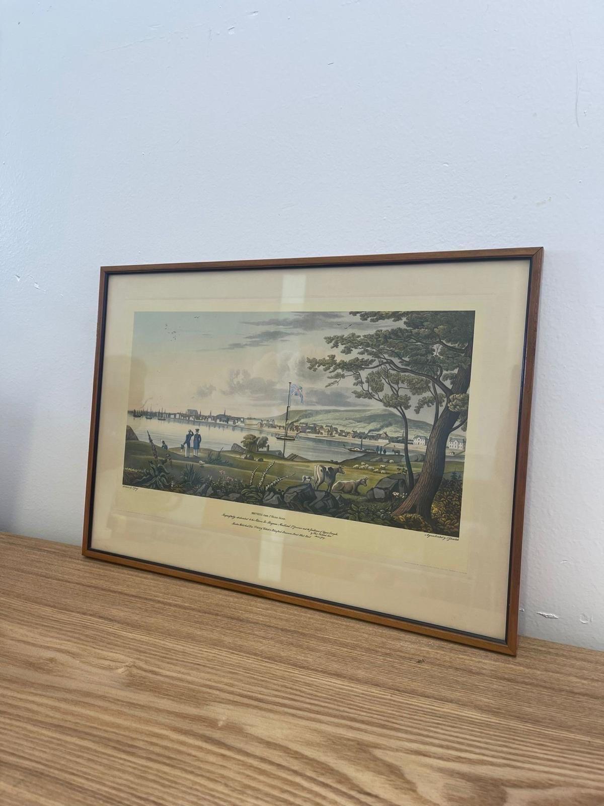 Mid-Century Modern Vintage Framed Scenic Print of Montreal St. Helens Island by J Gray. For Sale