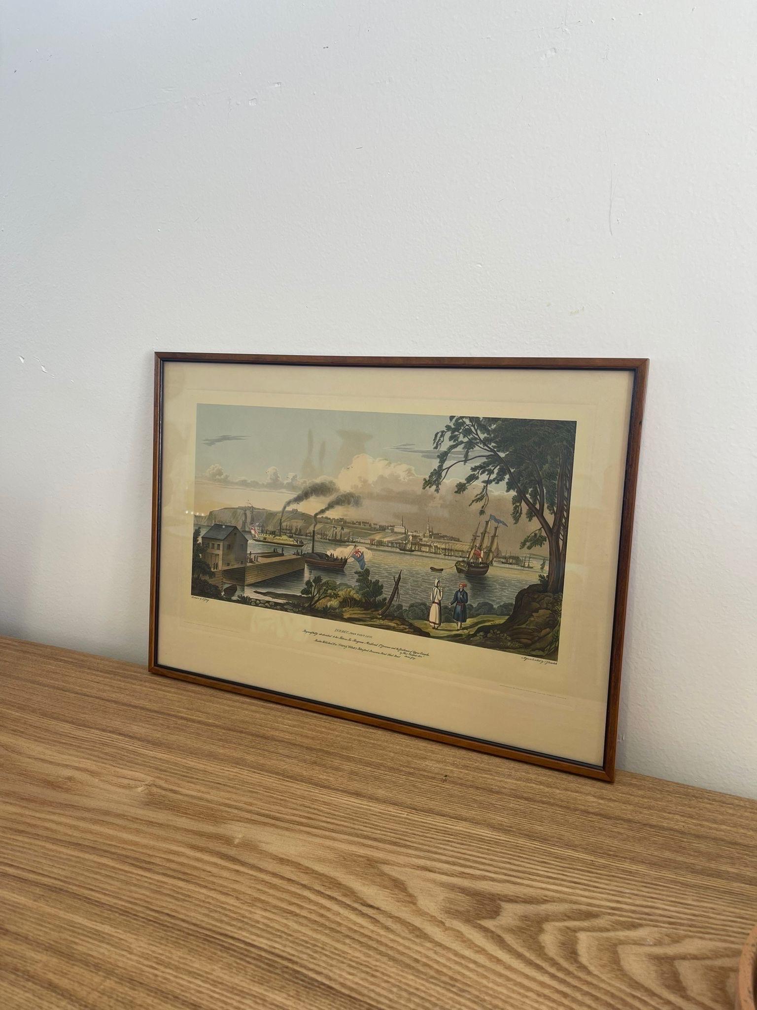 Mid-Century Modern Vintage Framed Scenic Print of Quebec From Point by J Gray For Sale