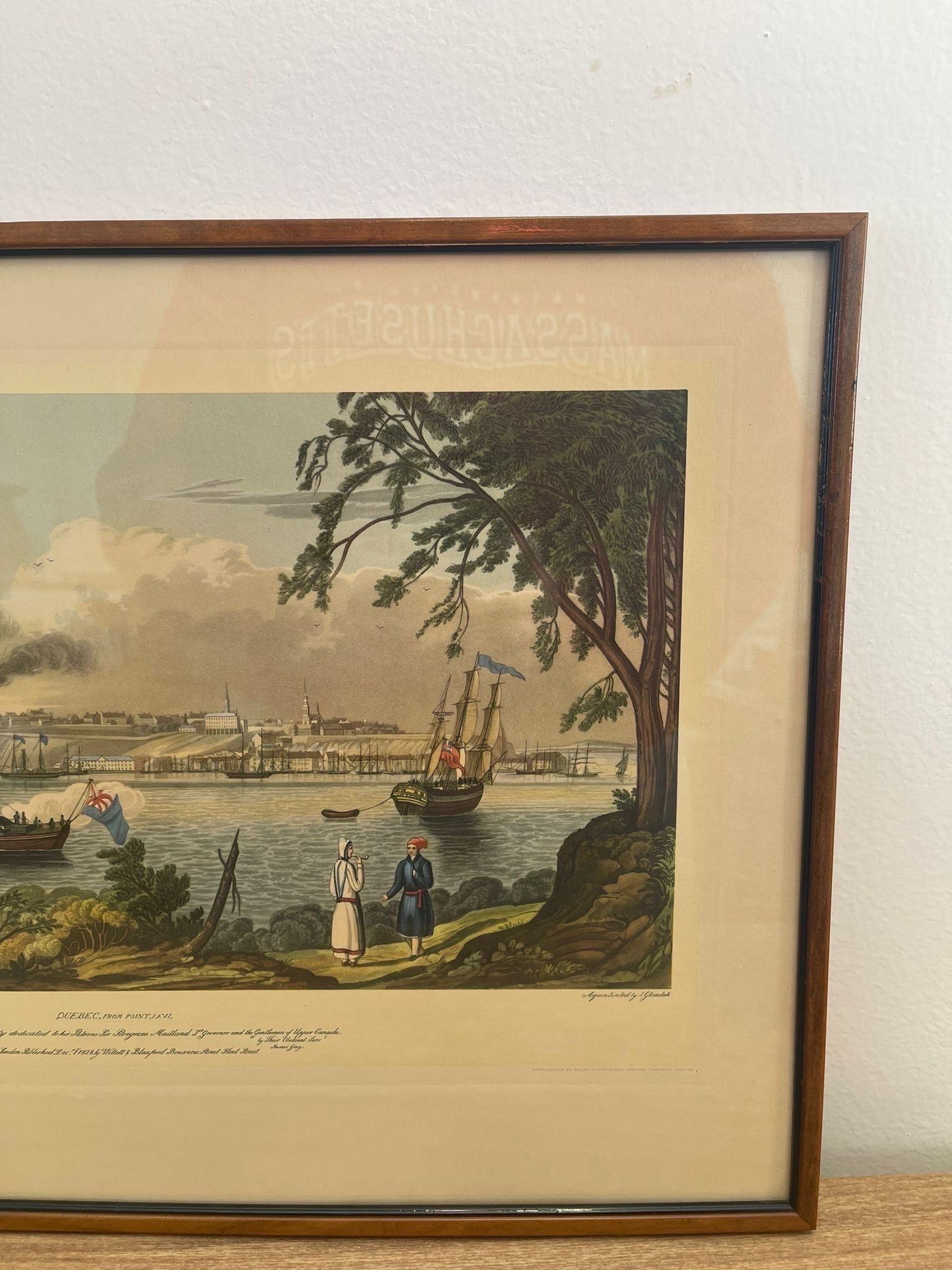 Late 20th Century Vintage Framed Scenic Print of Quebec From Point by J Gray For Sale