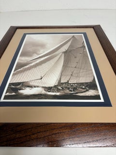 Vintage framed schooner print in the manner of Ralph Lauren