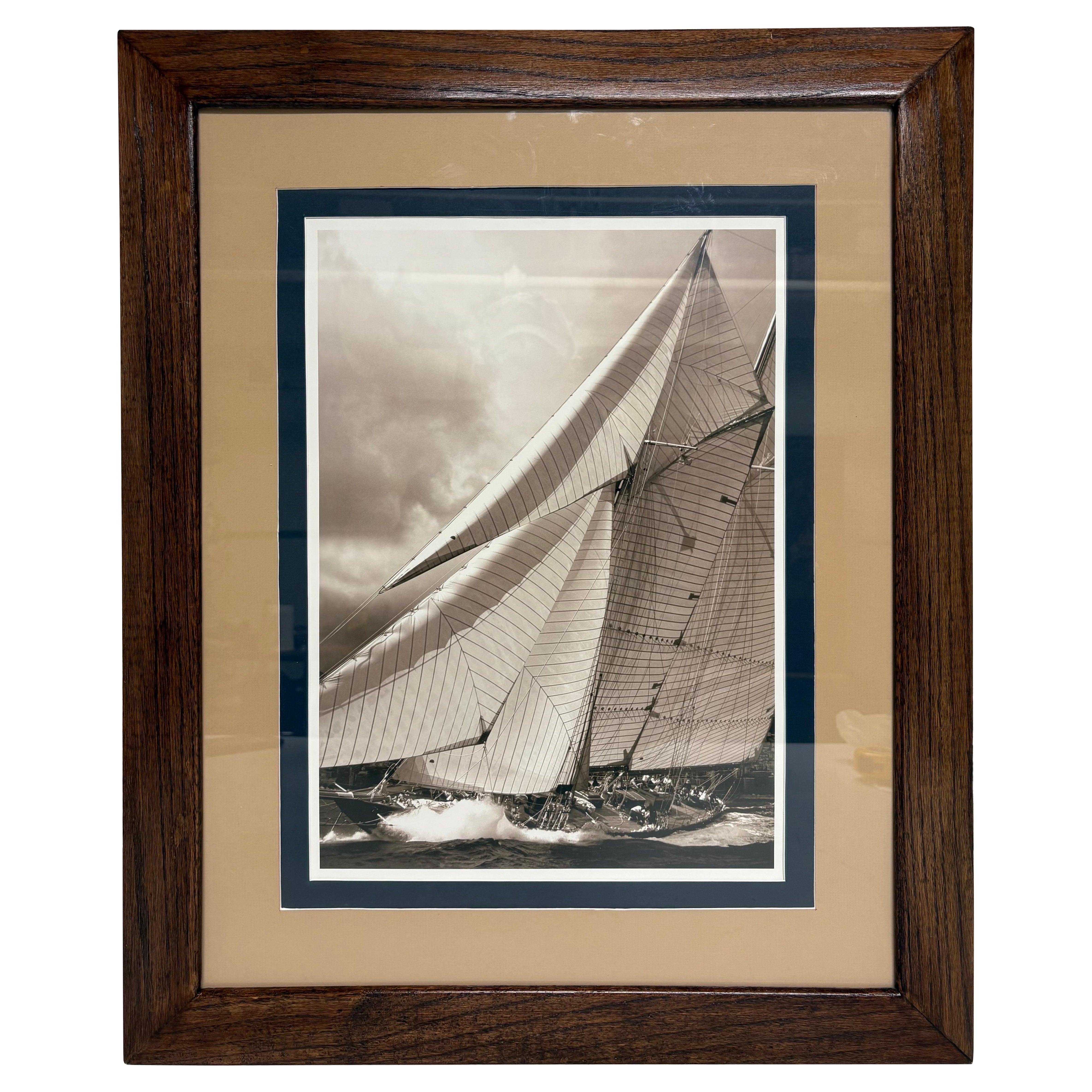 Vintage framed schooner print in the manner of Ralph Lauren
