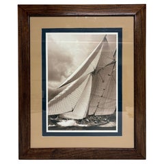 Vintage framed schooner print in the manner of Ralph Lauren