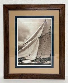 Vintage framed schooner print in the manner of Ralph Lauren