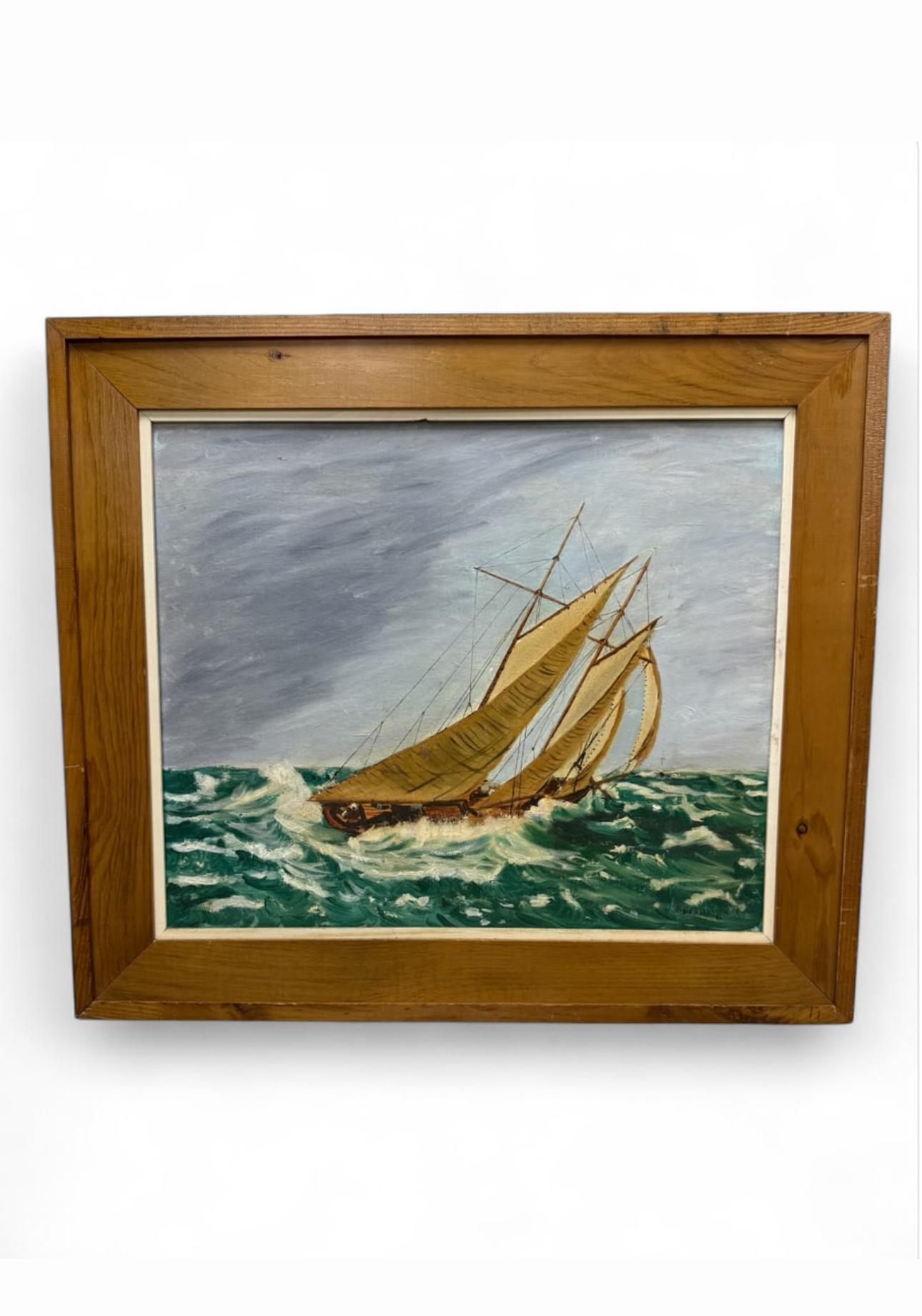 Cuadro de vela goleta vintage enmarcado