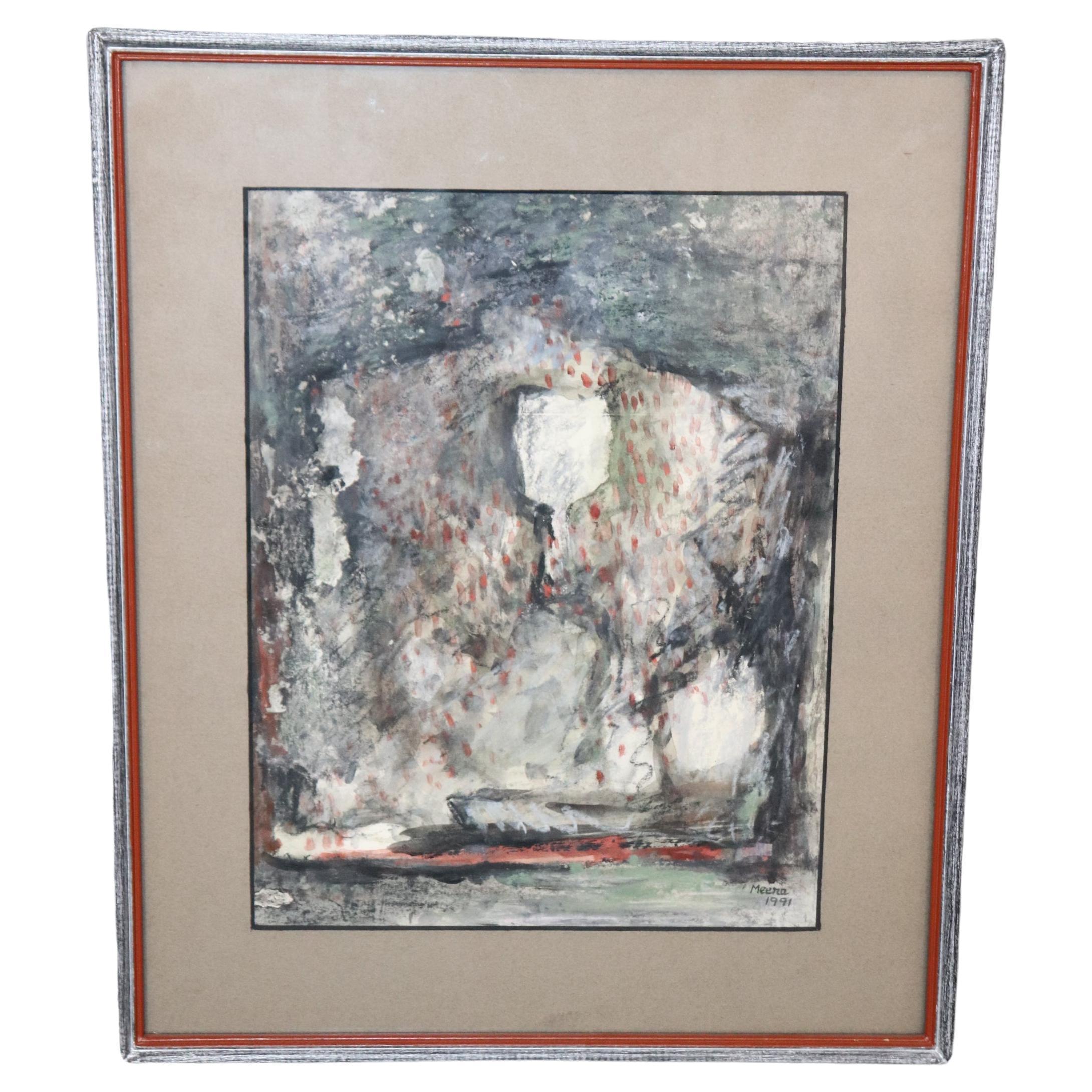 Vintage Framed Signed Meera Devidayal Untitled Gouache on Paper For Sale