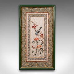 Vintage Framed Silkwork Panel, Japanese, Embroidered, Needlepoint, Art Deco
