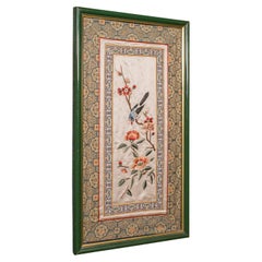 Vintage Framed Silkwork Panel, Japanese, Embroidered, Needlepoint, Art Deco