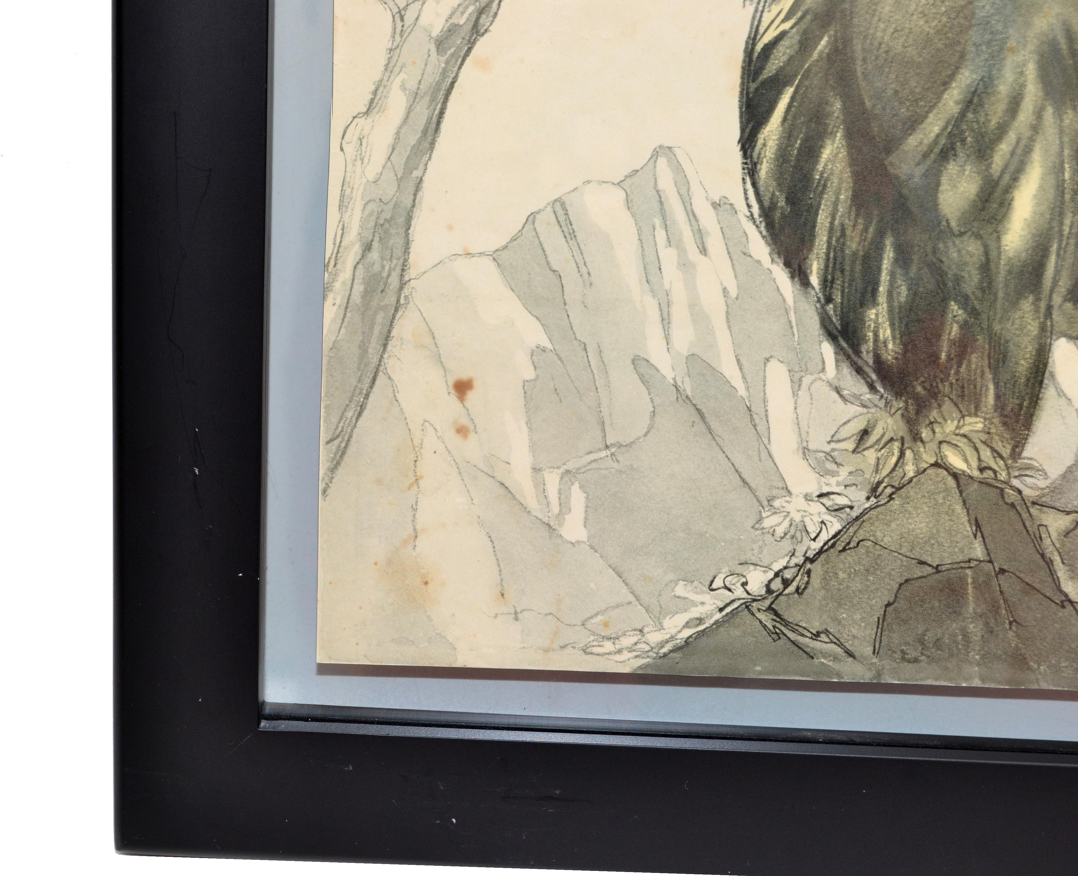 Vieille croquise encadrée d'un livre de béliers en train de Grazing Ram Peinture et Dessins de Paul Jouve, 1930 en vente 3