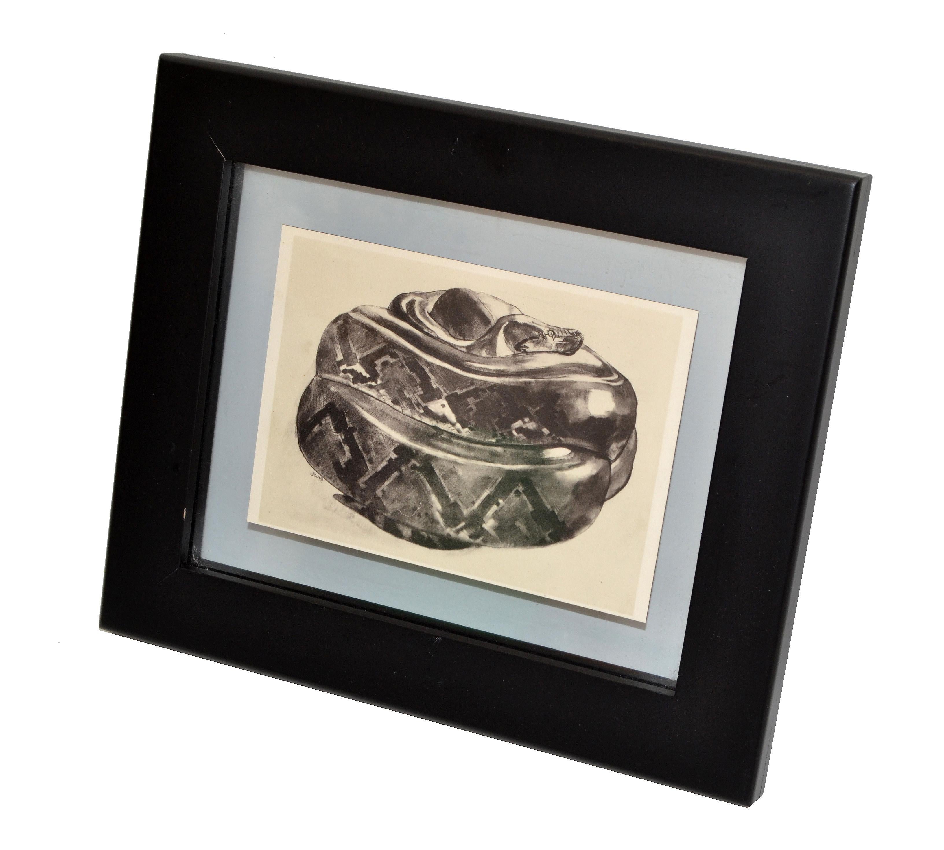 French Vintage Framed Sketch Snake from the Book Peinture et Dessins de Paul Jouve 1930 For Sale