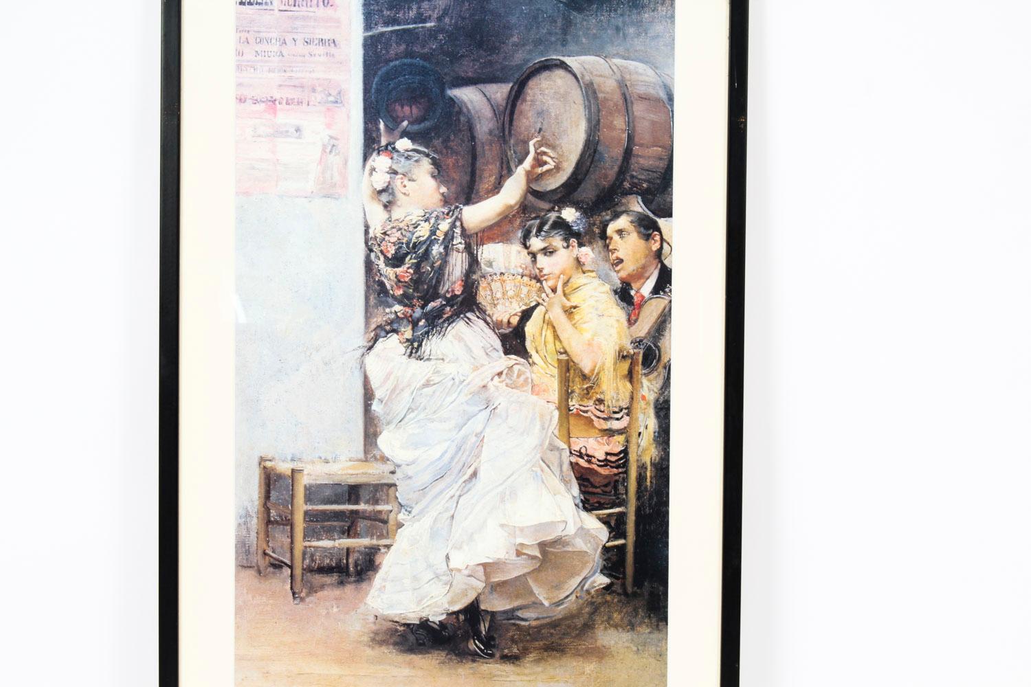 Paper Vintage Framed Spanish Museum Print of a Flamenco Dancer, 20th Century For Sale