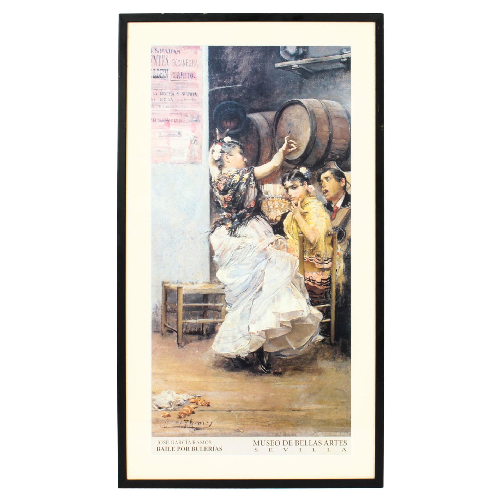 Vintage Framed Spanish Museum Print of a Flamenco Dancer, 20th Century For Sale