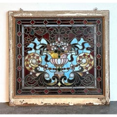 Vintage Framed Stained Glass Window