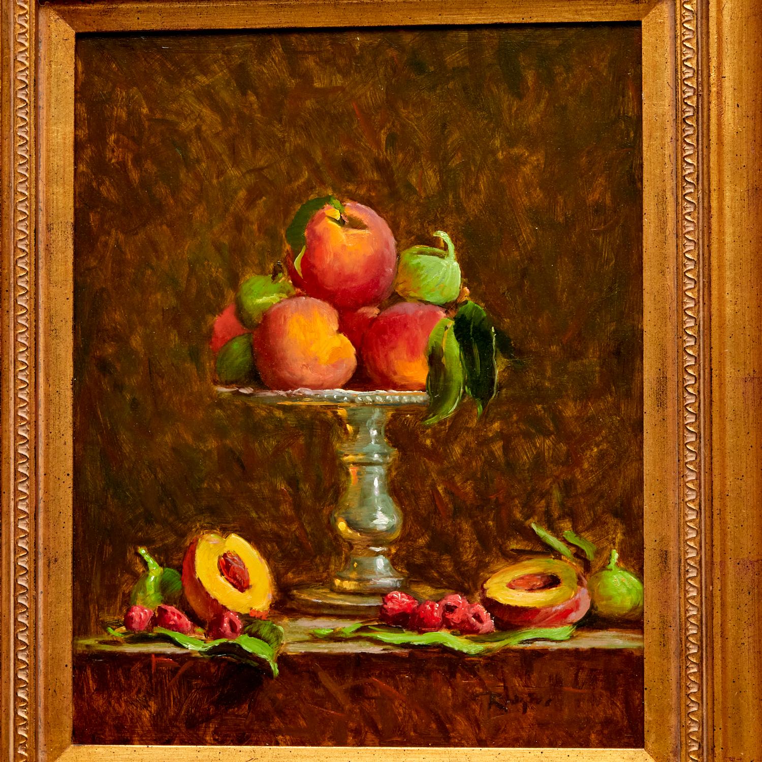 Jim Rodgers (American/New Jersey, b. 1958), a framed still life with summer fruit, signed 