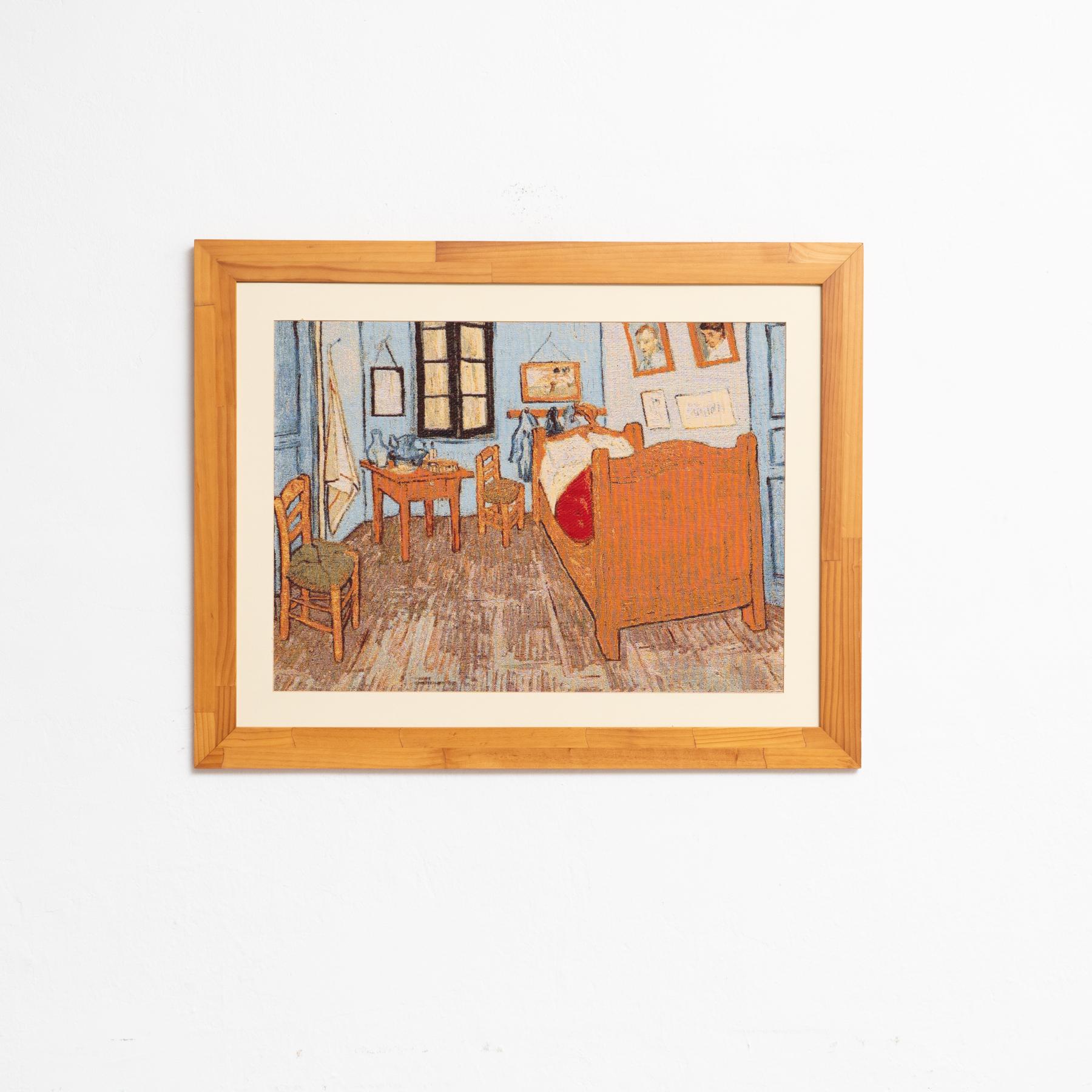 Questo arazzo incorniciato, realizzato in Francia da un artista sconosciuto, rappresenta magnificamente l'iconico dipinto di Vincent van Gogh 