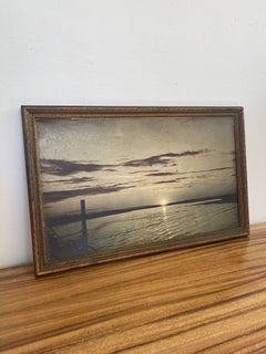 Vintage Framed Tinted Photograph of Beach Landscape.