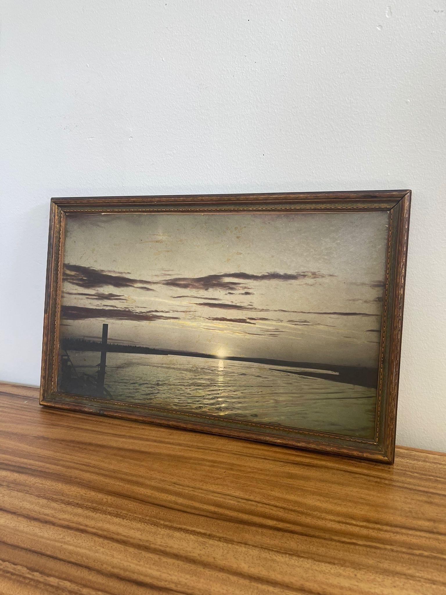 Vintage Framed Tinted Photograph of Beach Landscape. In Good Condition For Sale In Seattle, WA