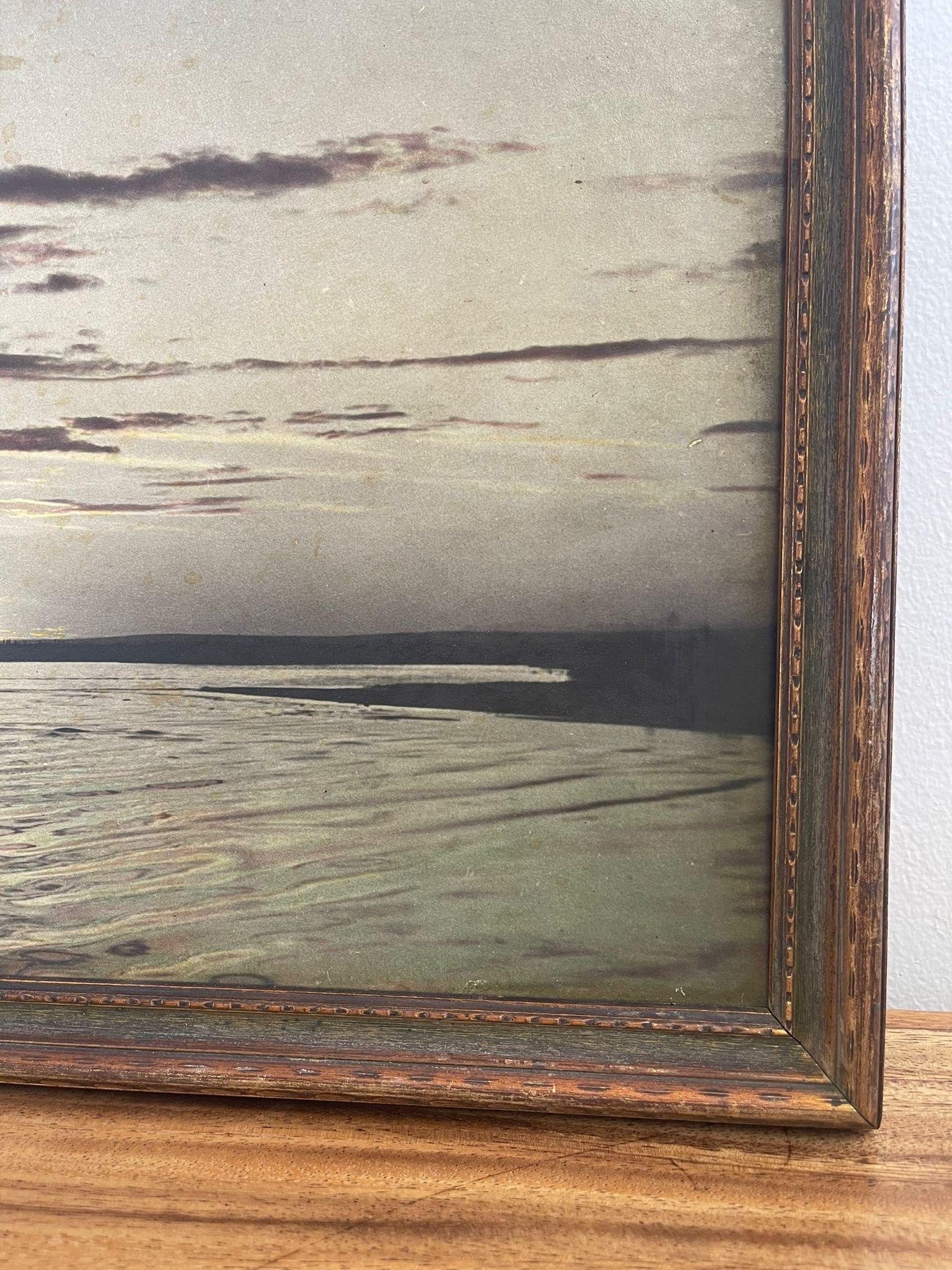 Late 20th Century Vintage Framed Tinted Photograph of Beach Landscape. For Sale