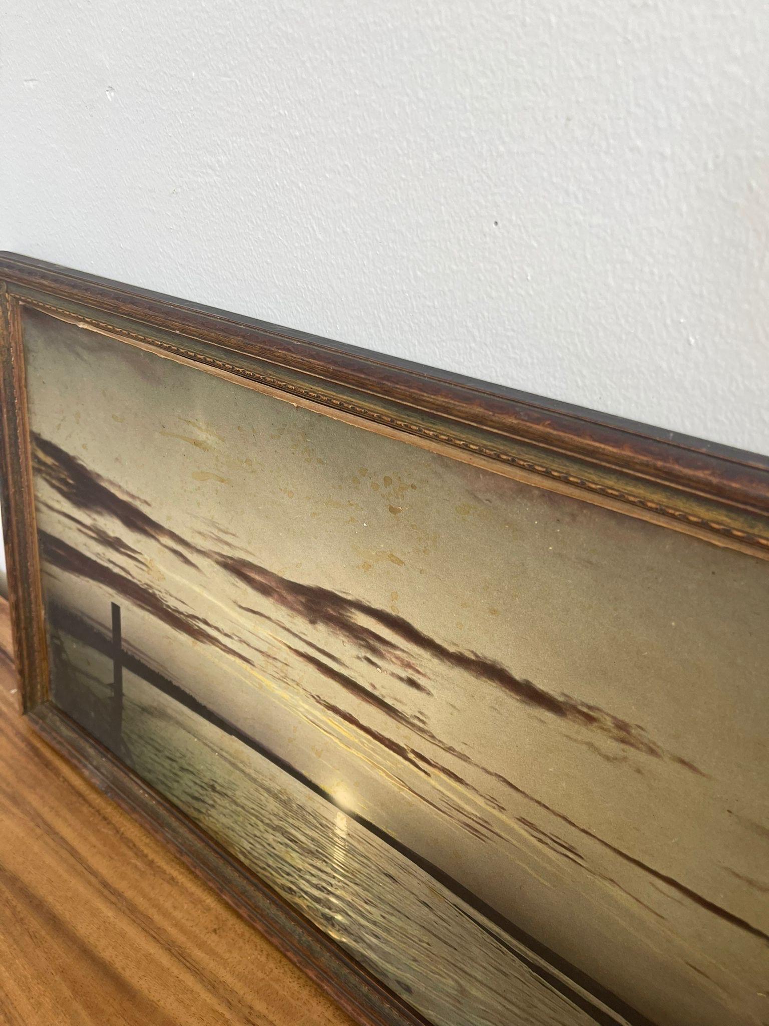 Wood Vintage Framed Tinted Photograph of Beach Landscape. For Sale