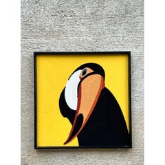 Vintage Framed Toucan Textile Art