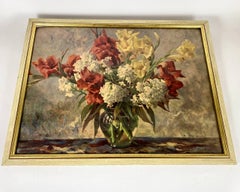 Vintage Framed Watercolor Painting «Gladiolus and Phlox» by German Erich Kruger