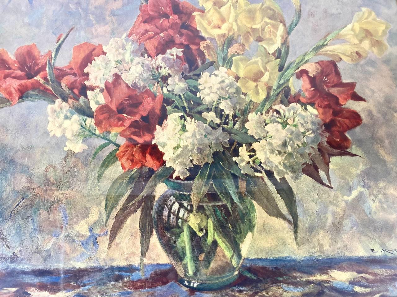 Vintage Framed Watercolor Painting «Gladiolus and Phlox» by German Erich Kruger 3