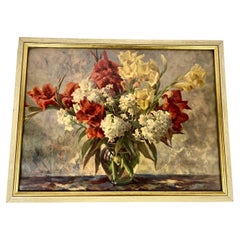 Vintage Framed Watercolor Painting «Gladiolus and Phlox» by German Erich Kruger