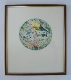 Vintage Framed Watercolor Painting of a Golden Oriole - U.K. - Circa 1980's
