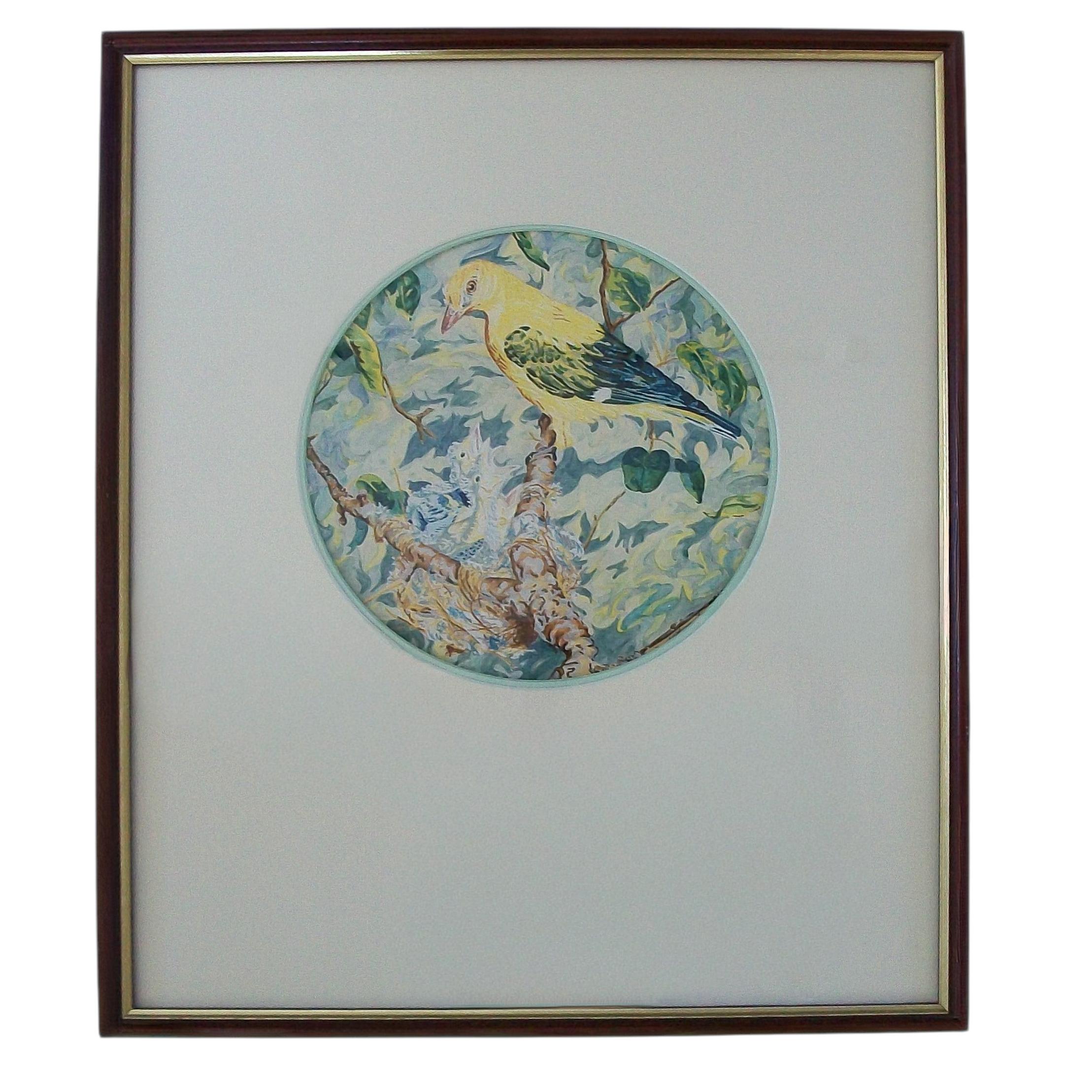 Vintage Framed Watercolor Painting of a Golden Oriole - U.K. - Circa 1980's