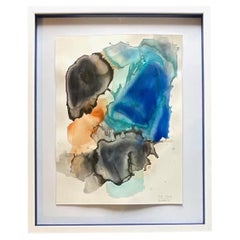 Retro Framed Watercolors on Paper in Shadow Frame