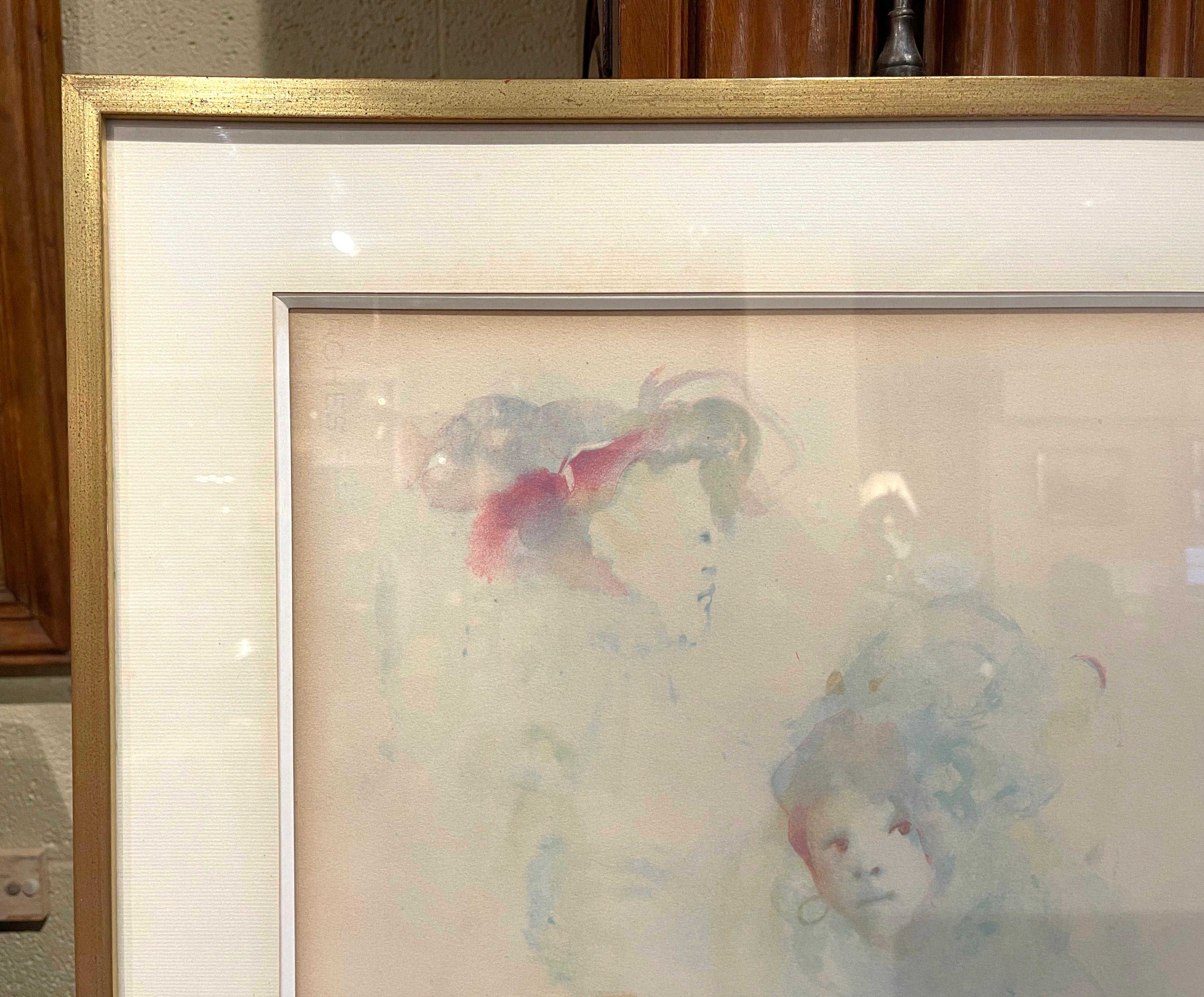 20th Century Vintage Framed Woman and Young Girl Lithograph Signed Leonor Fini  For Sale