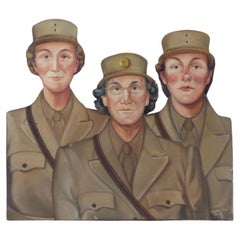 Vintage Framed Women's Wac Army Painting circa 1950, Oil on Canvas, Unsigned