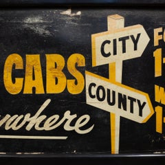 Vintage Framed Yellow Cabs Sign c.1940-1950