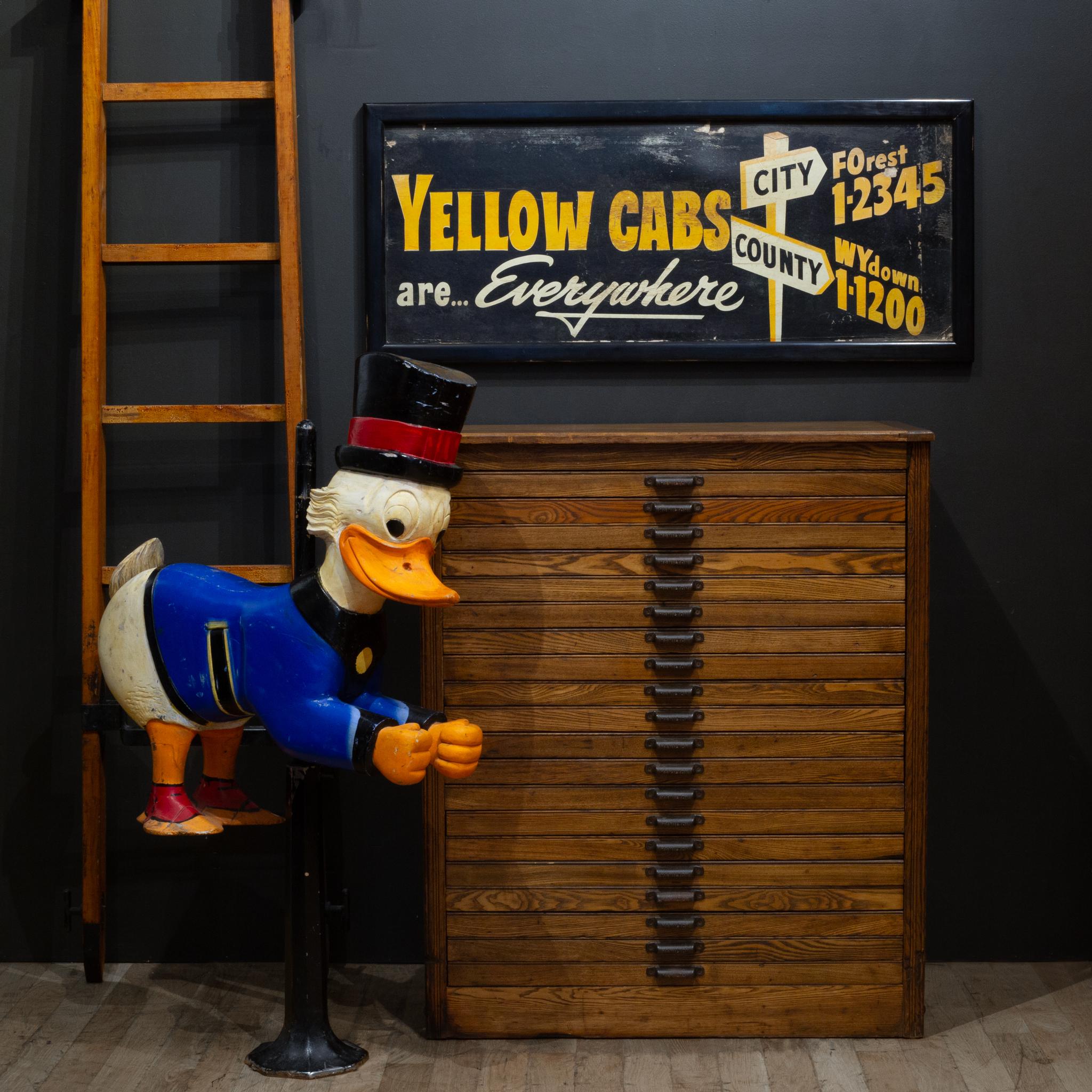 20th Century Vintage Framed Yellow Cabs Sign c.1940-1950 For Sale